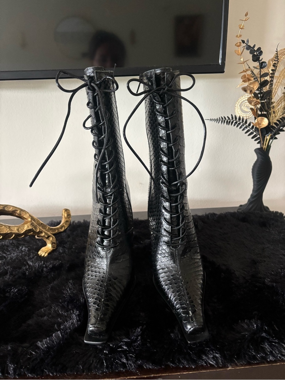 Jeffrey Campbell Women's Black Lace-Up Pointed-Toe Ankle Boots